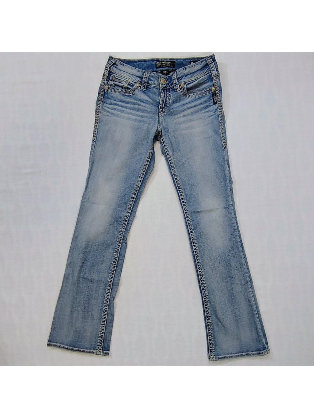 Silver Jeans Suki Womens W28 L31 Western Slim Boot Pants Light Wash Denim Blue